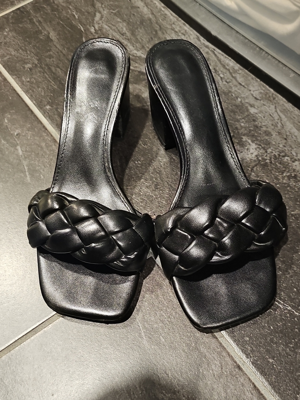 Braided Strap Black Block Heel Mules - Women